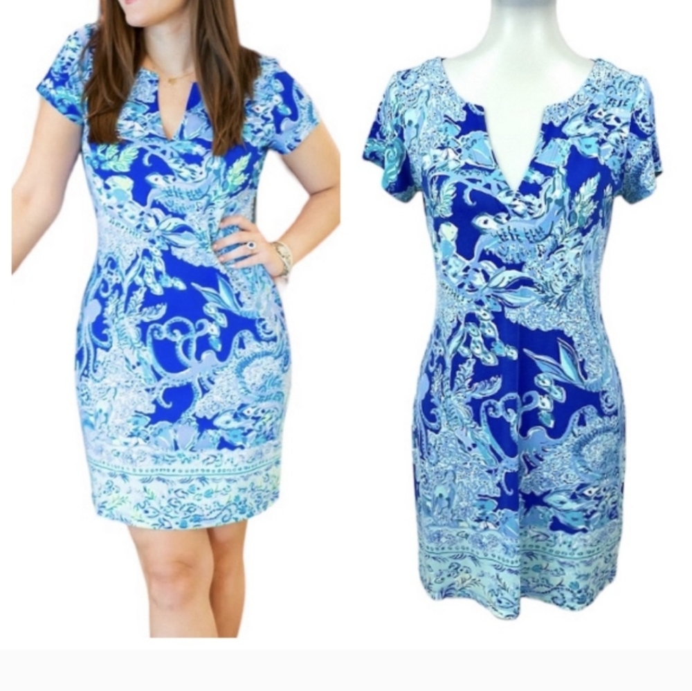 Lilly Pllitzer Sophiletta Strech Drss In Blue Current Sea Sirens Sz.S